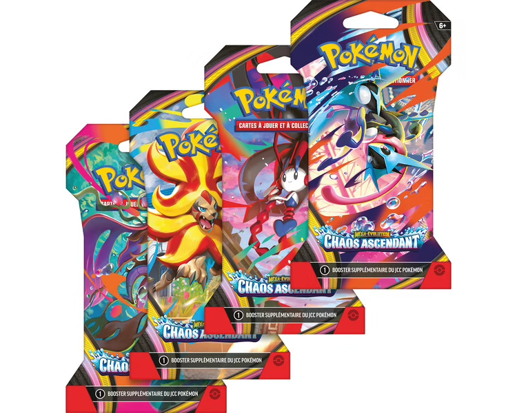 Booster Pokémon Méga-Évolution Chaos Ascendant ME04 FR – Sous Blister Officiel Scellé (Modèle Aléatoire selon Stocks)