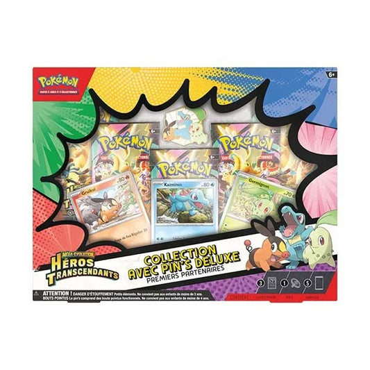 Coffret Pokémon Collection Deluxe Pin’s – Premiers Partenaires (Héros Transcendants) – Cartes Promo + Boosters