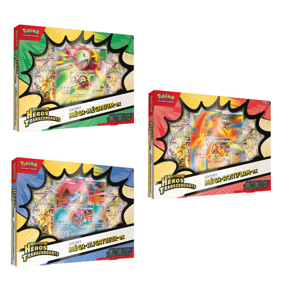 Coffret Pokémon EX – Héros Transcendants – Modèle Aléatoire (Méga-Méganium ex / Méga-Aligatueur ex / Méga-Roitiflam ex)
