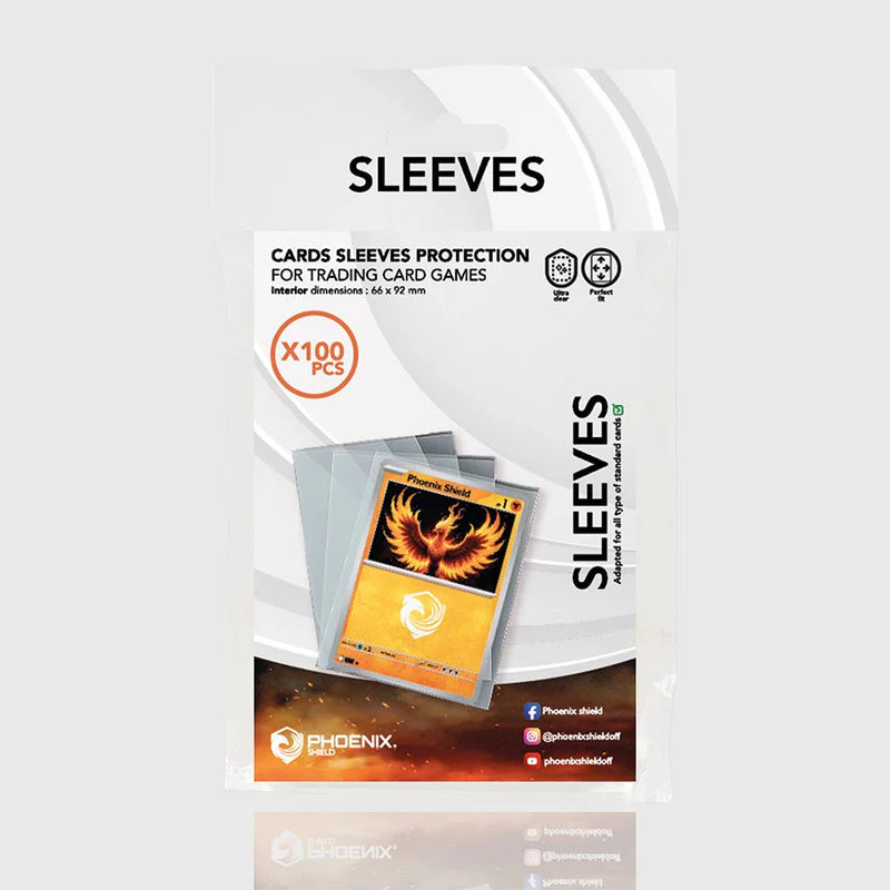 100 Sleeves Phoenix Shield Transparentes – Protège-Cartes Standard 66 x 92 mm