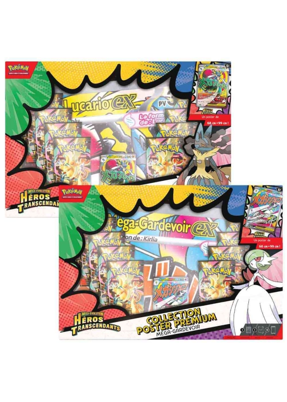Coffret Pokémon Poster Premium – Héros Transcendants – Modèle Aléatoire (Lucario ex ou Méga-Gardevoir ex)